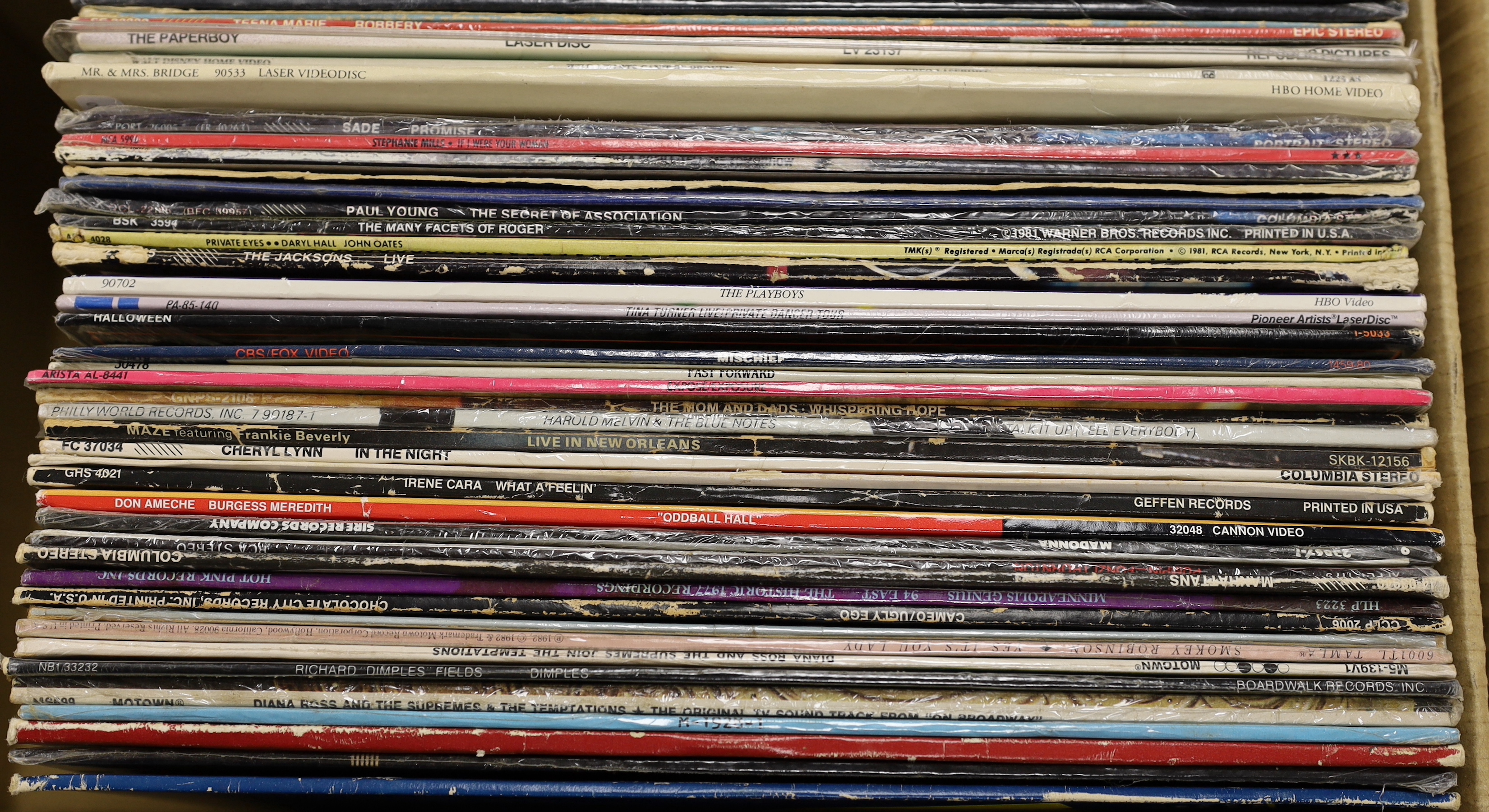 One hundred and forty mostly 1970's/80's LPs, including the time, Frank Zappa, Stevie Wonder, George, Michael, Diana Ross, Paul Young, etc.